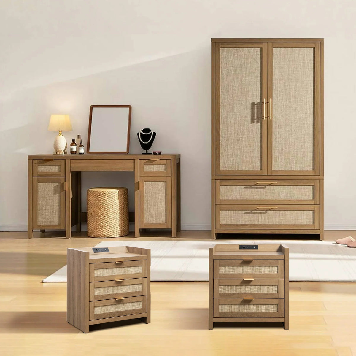 Savanna Makeup Vanity, Wardrobe and 3 Drawers Nightstand Set