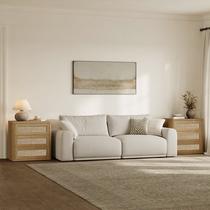 Zura Sectional Rattan Dresser and 3-Drawer Nightstand Set