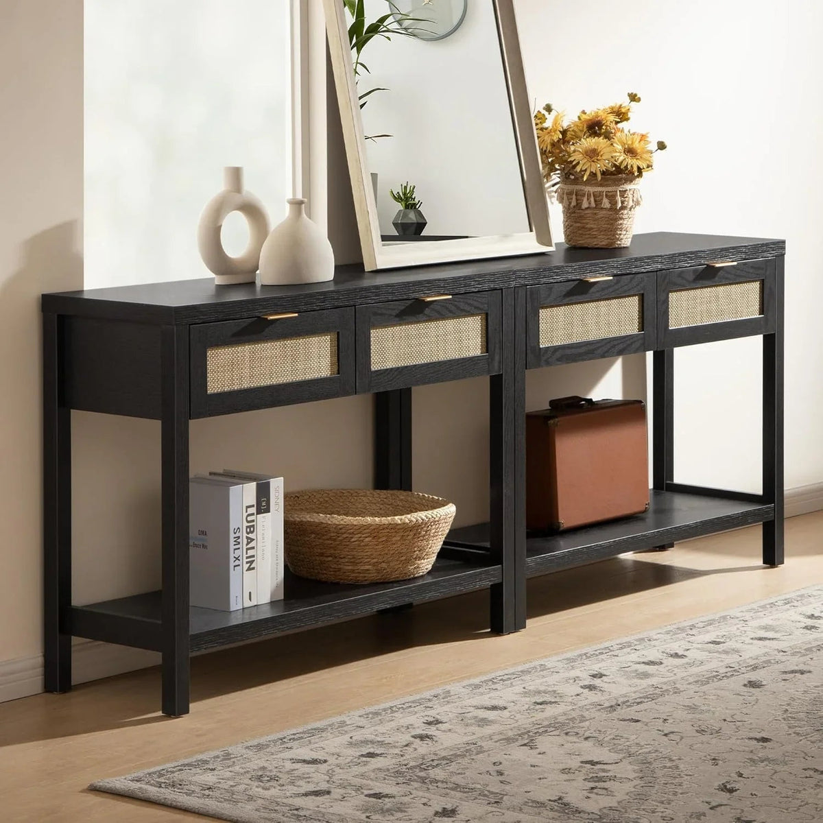 Savanna Black Console Table, Entryway Storage