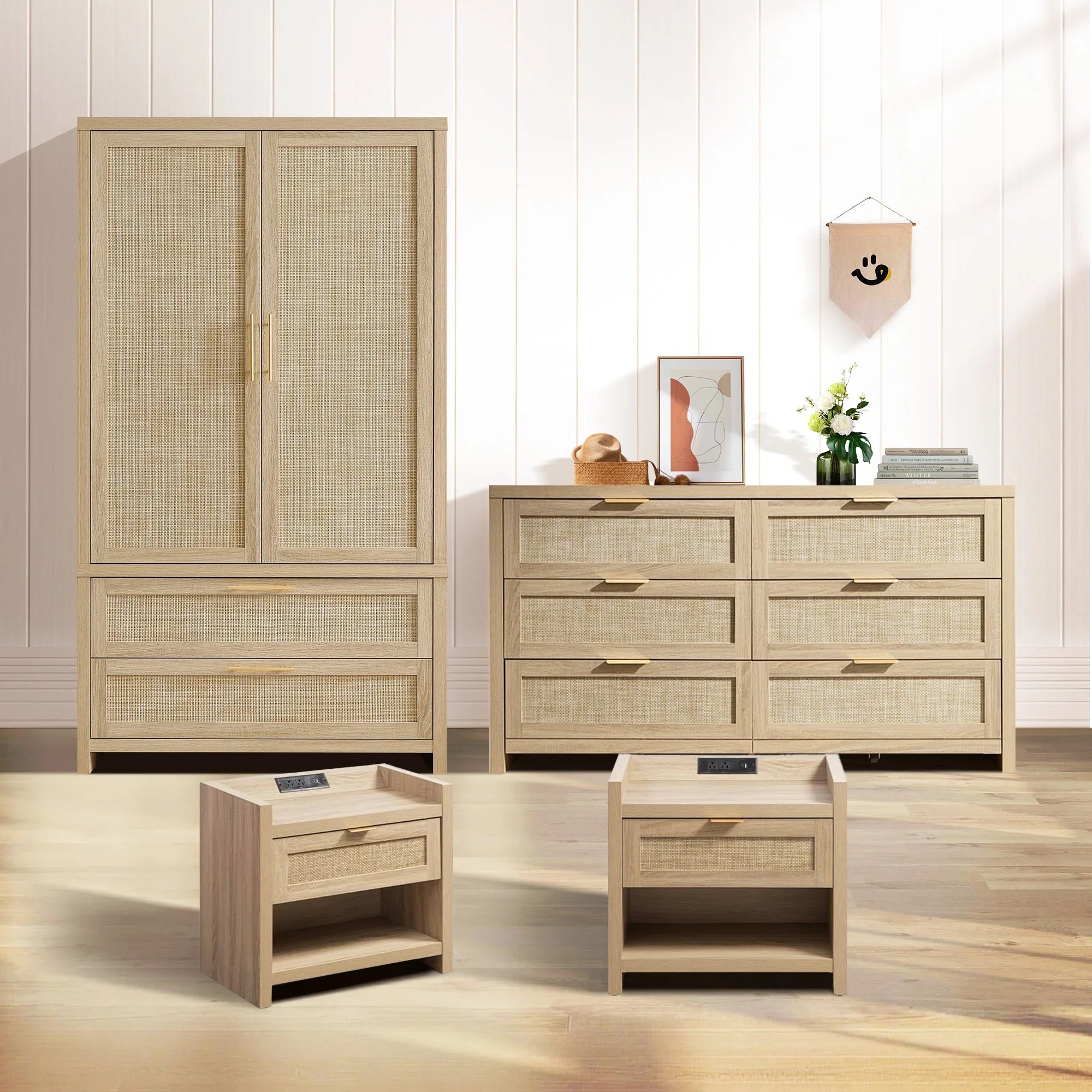 Savanna Dresser, Wardrobe and Nightstands with Charging Bedroom Set