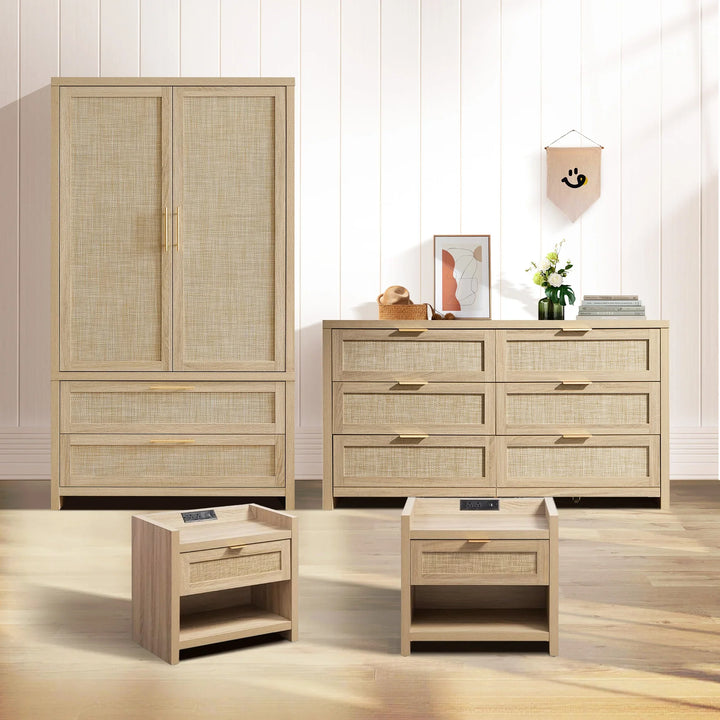 Savanna Dresser, Wardrobe and Nightstands with Charging Bedroom Set