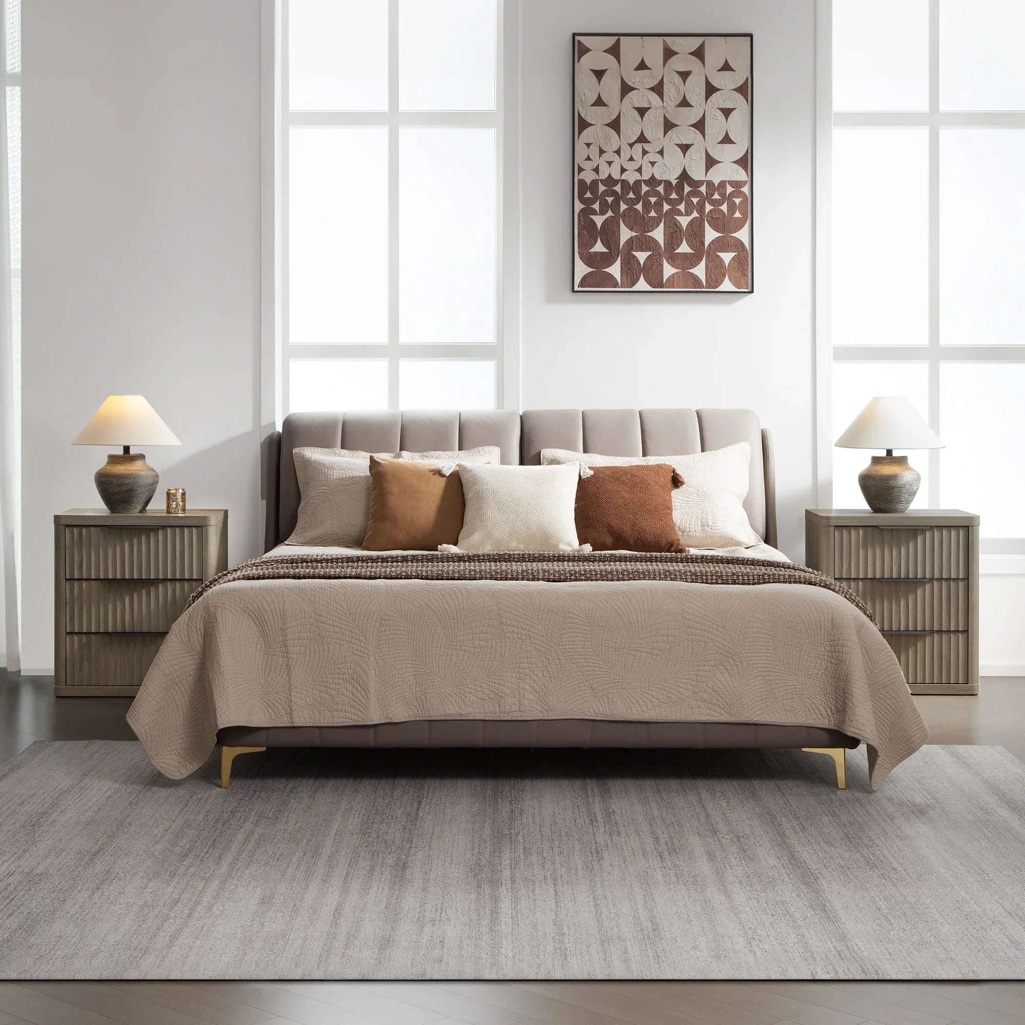 Cas 6 Drawers Dresser and 3 Drawers Nightstands Set for Bedroom