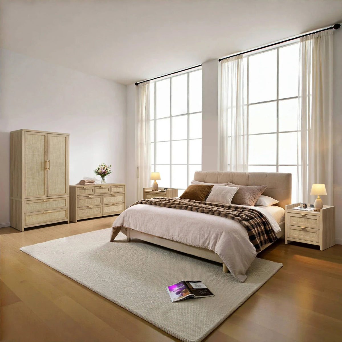 Savanna Rattan Wardrobes Closet,Dresser and Nightstand Set