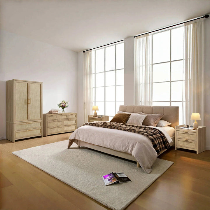 Savanna Rattan Wardrobes Closet,Dresser and Nightstand Set