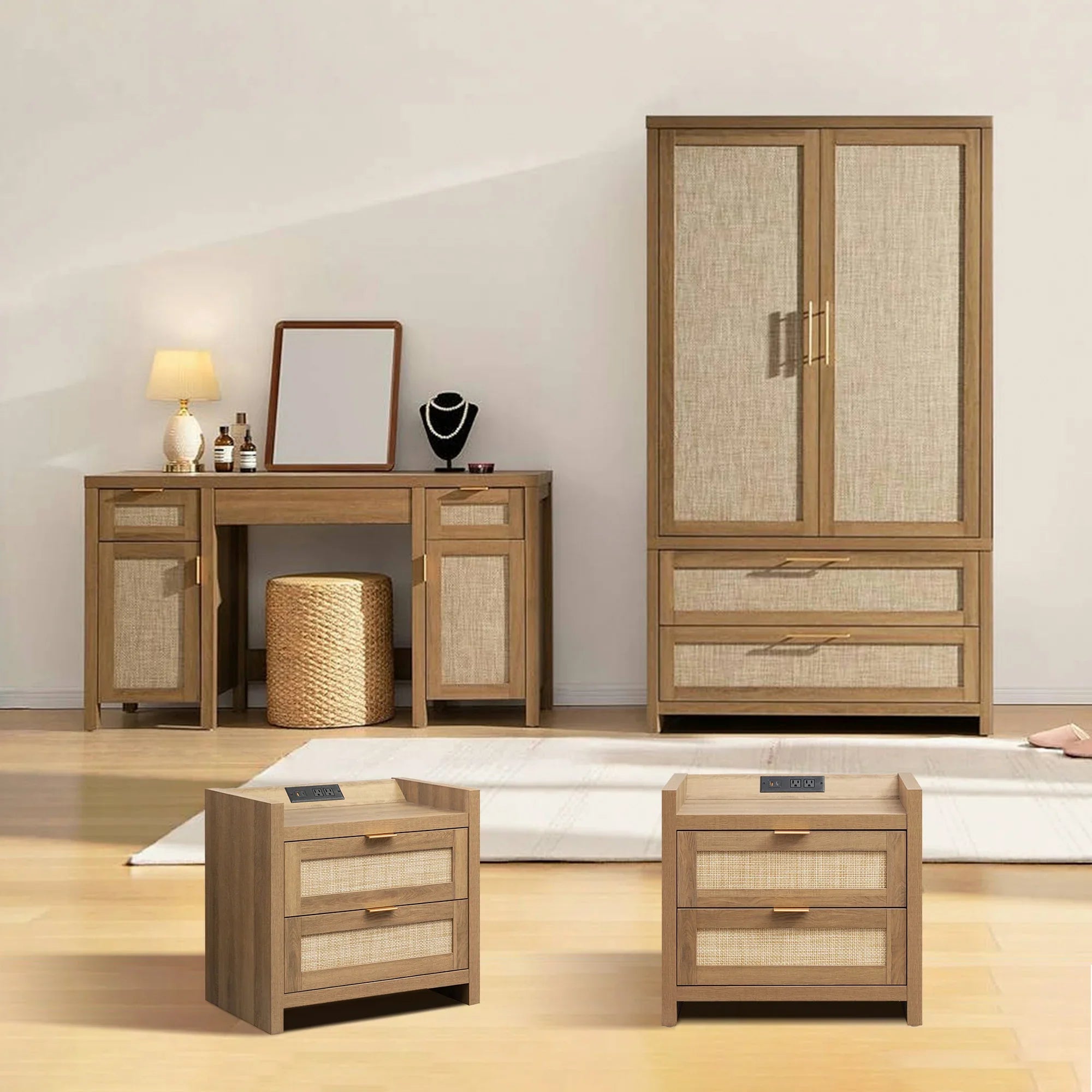 Savanna Makeup Vanity, Wardrobe and 2 Drawers Nightstands Set
