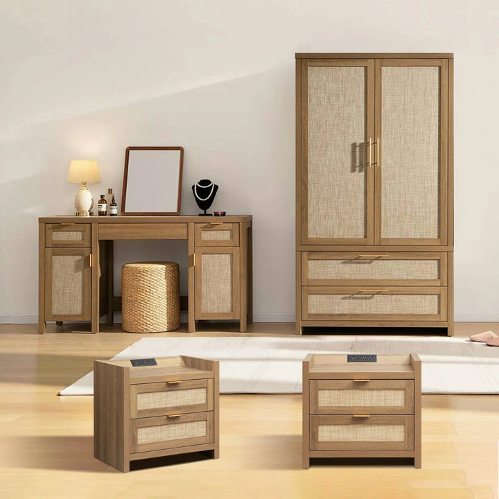 Savanna Makeup Vanity, Wardrobe and 2 Drawers Nightstands Set