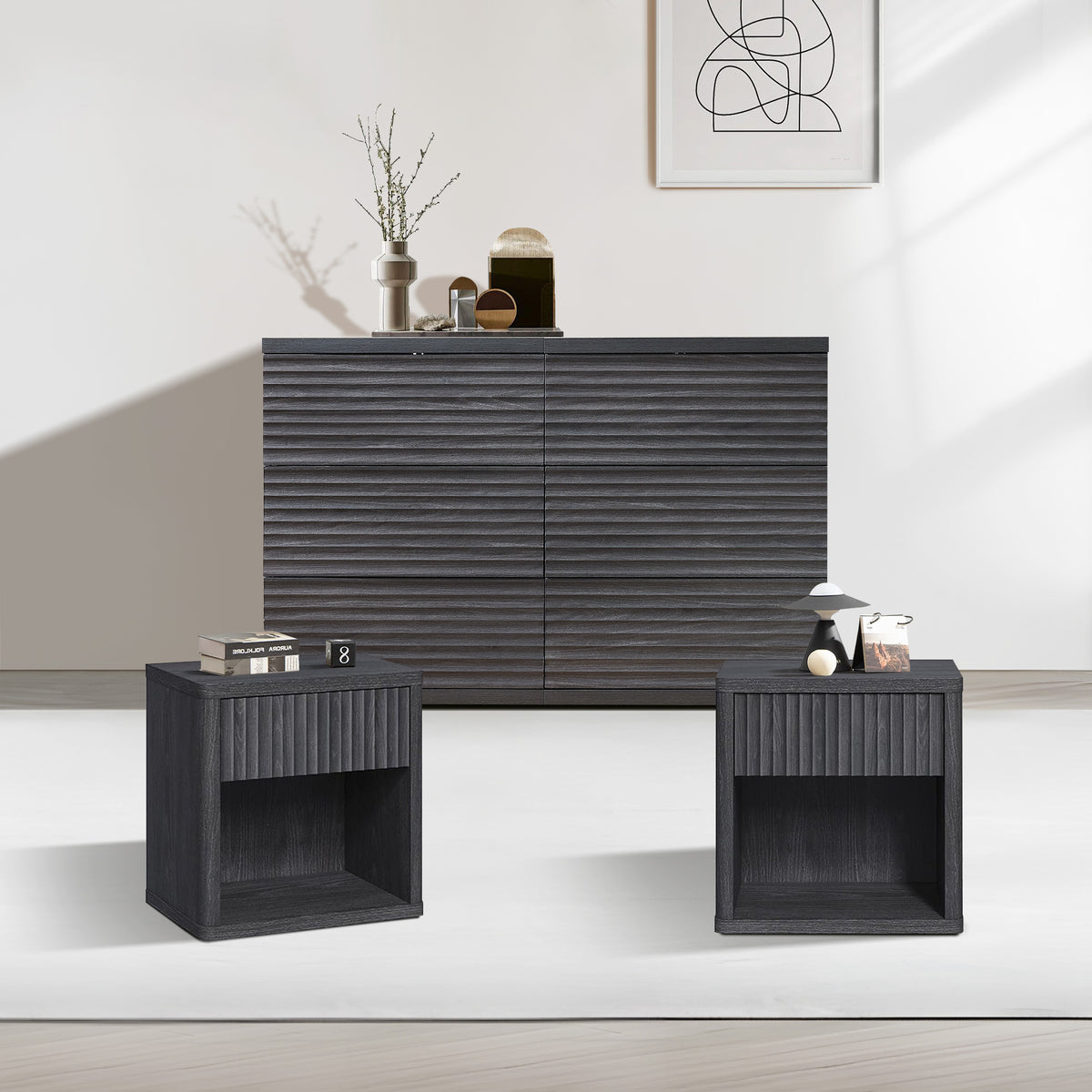 Stria 6 Drawers Dresser and Cas Nightstands Set