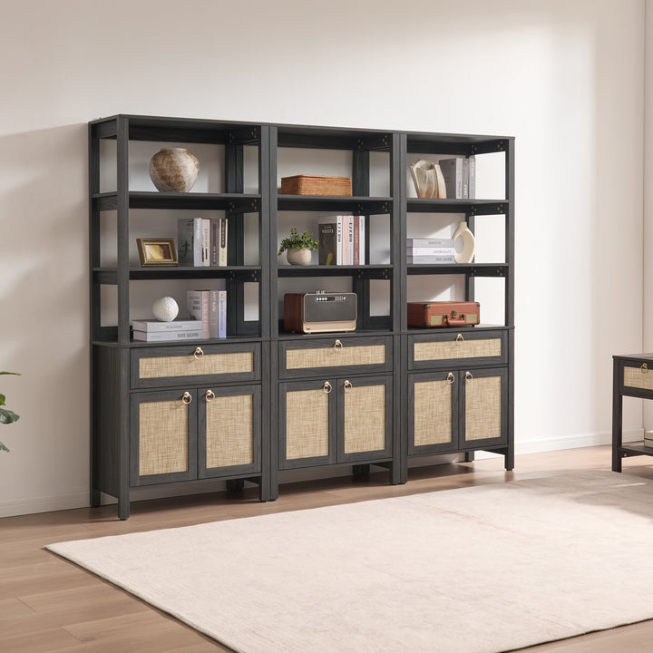 Terra Black Rattan Bookshelf, Set of 3
