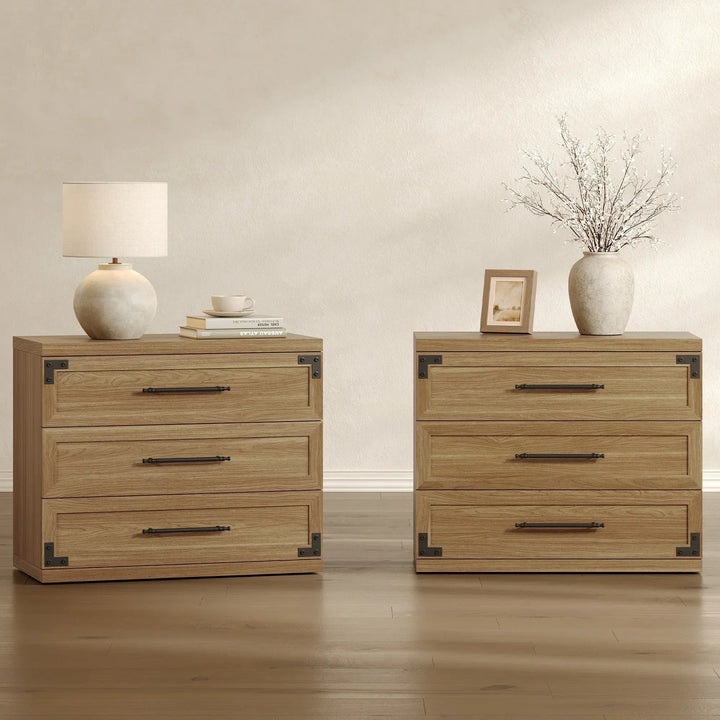 Willow 3-Drawers Nightstands Set, 25.5 Inch Tall