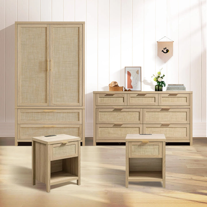 Savanna Wardrobes Closet, Dresser and Nightstand with Charging Set