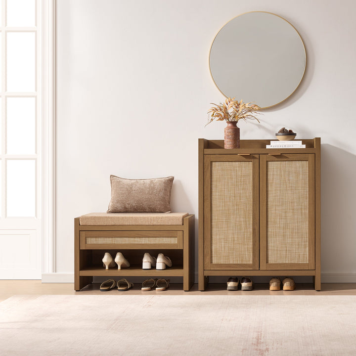 Savanna Rattan Shoe Cabinet, 2 Doors, Set of 3