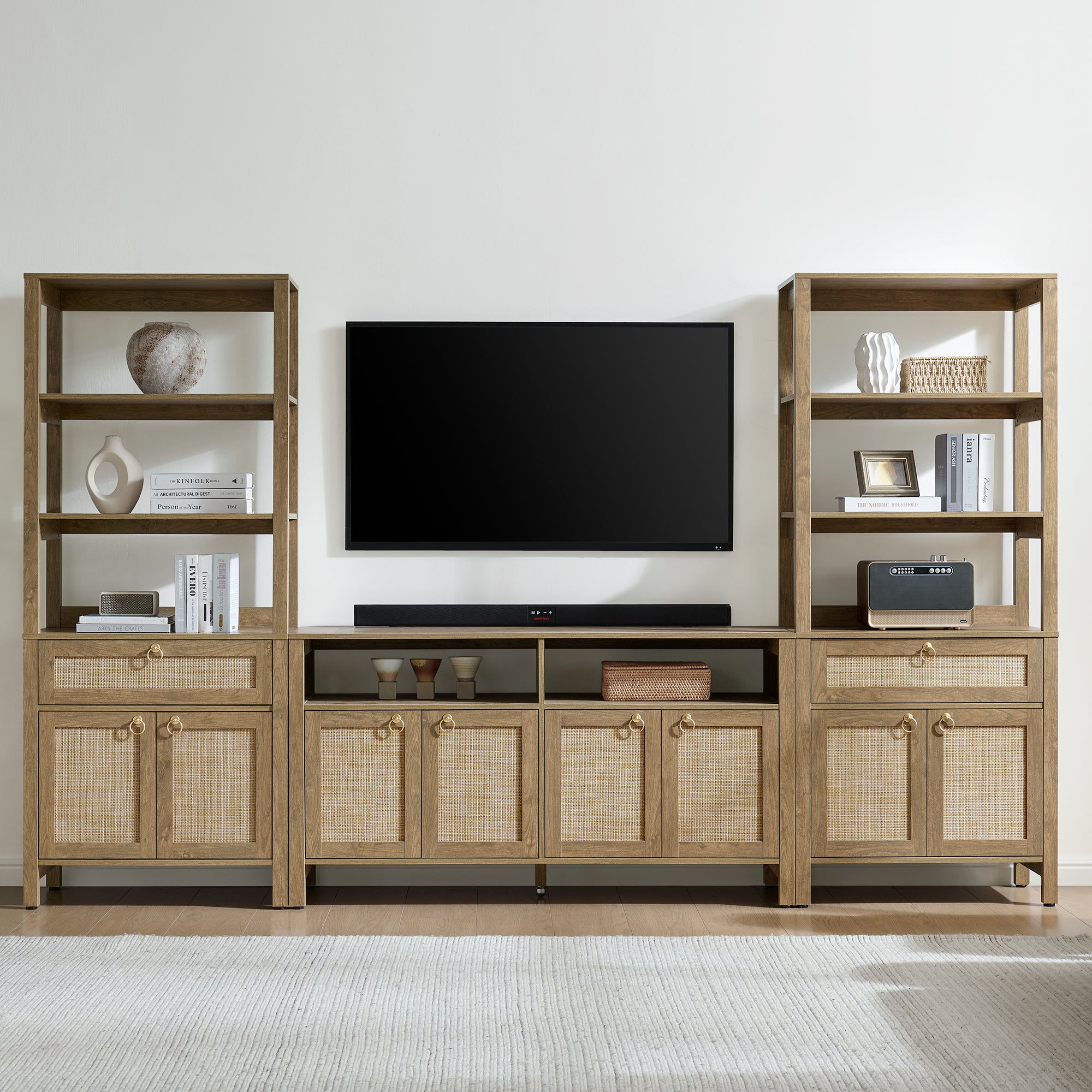 Terra Black Rattan Bookshelf, Large Storage