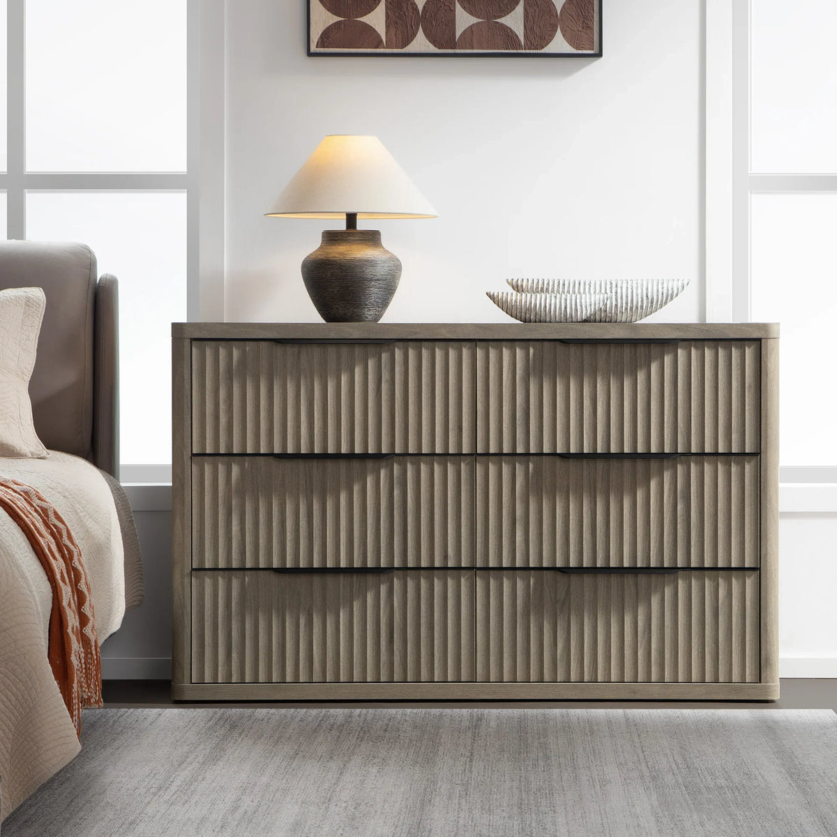 Cas 6 Drawers Dresser and 3 Drawers Nightstands Set for Bedroom