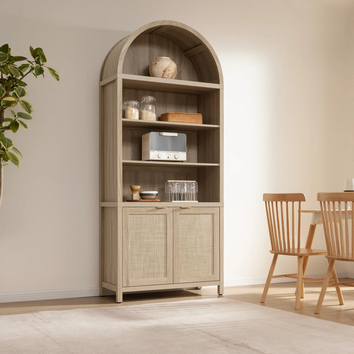 Savanna Arched Bookcase with Storage - 1 Piece - Reclaimed Light Oak