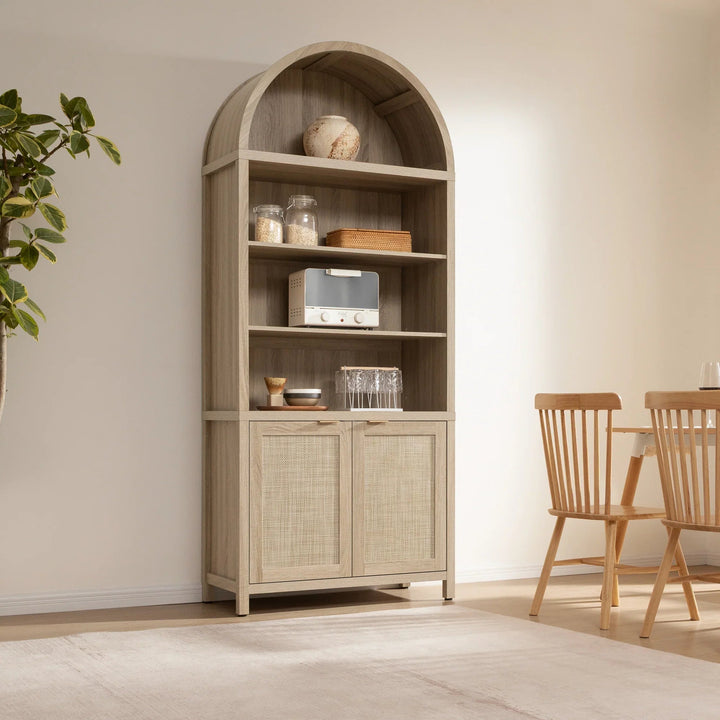 Savanna Arched Bookcase with Storage - 1 Piece - Reclaimed Light Oak