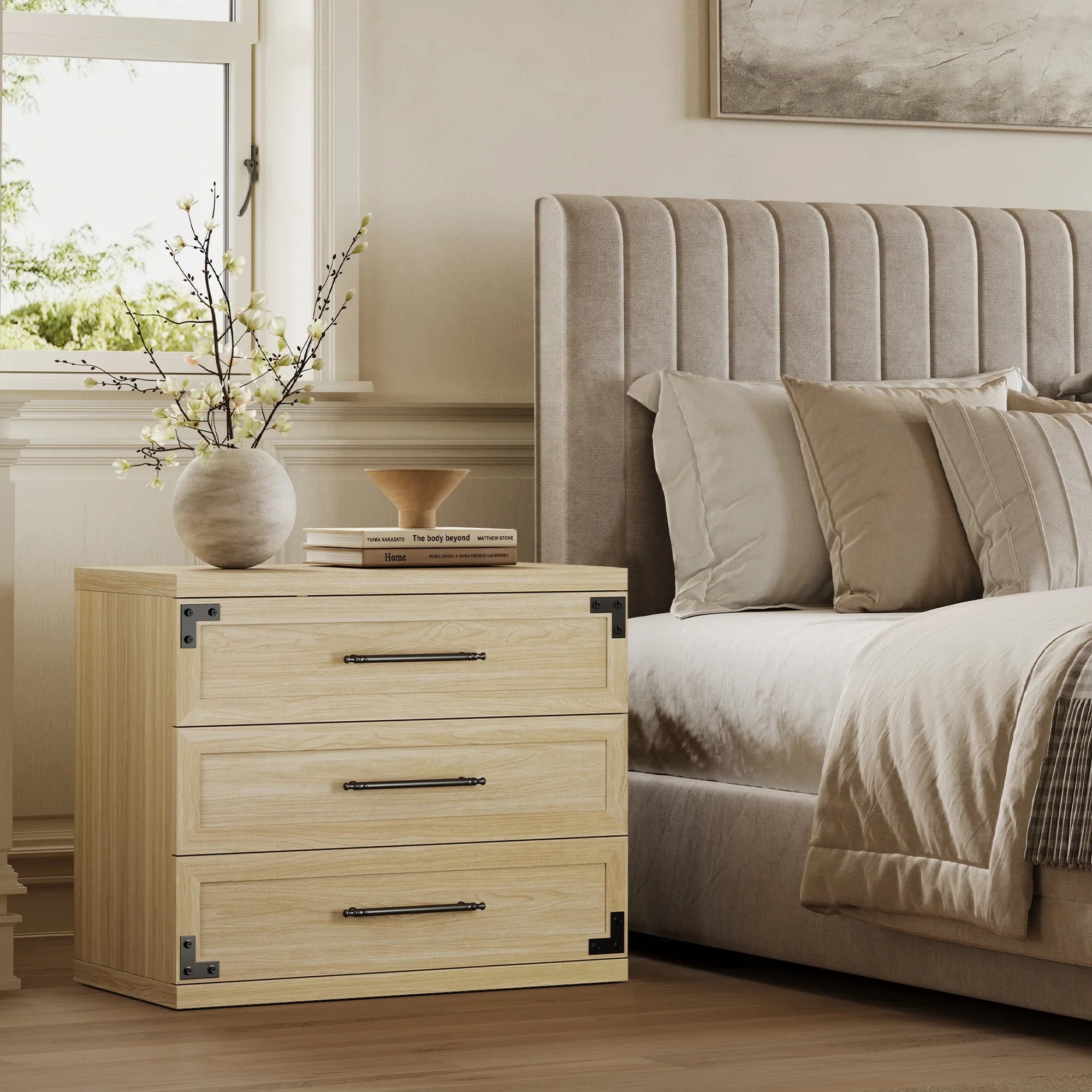 Willow 3-Drawers Nightstands Set - 2 Pieces - Oak Brown