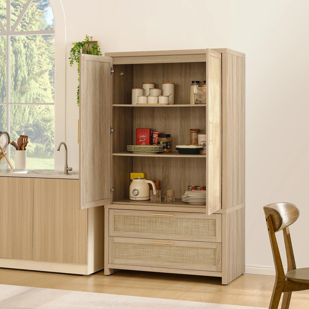 Savanna Rattan Wardrobe, 2 Drawers - 2 Pieces - Reclaimed Light Oak