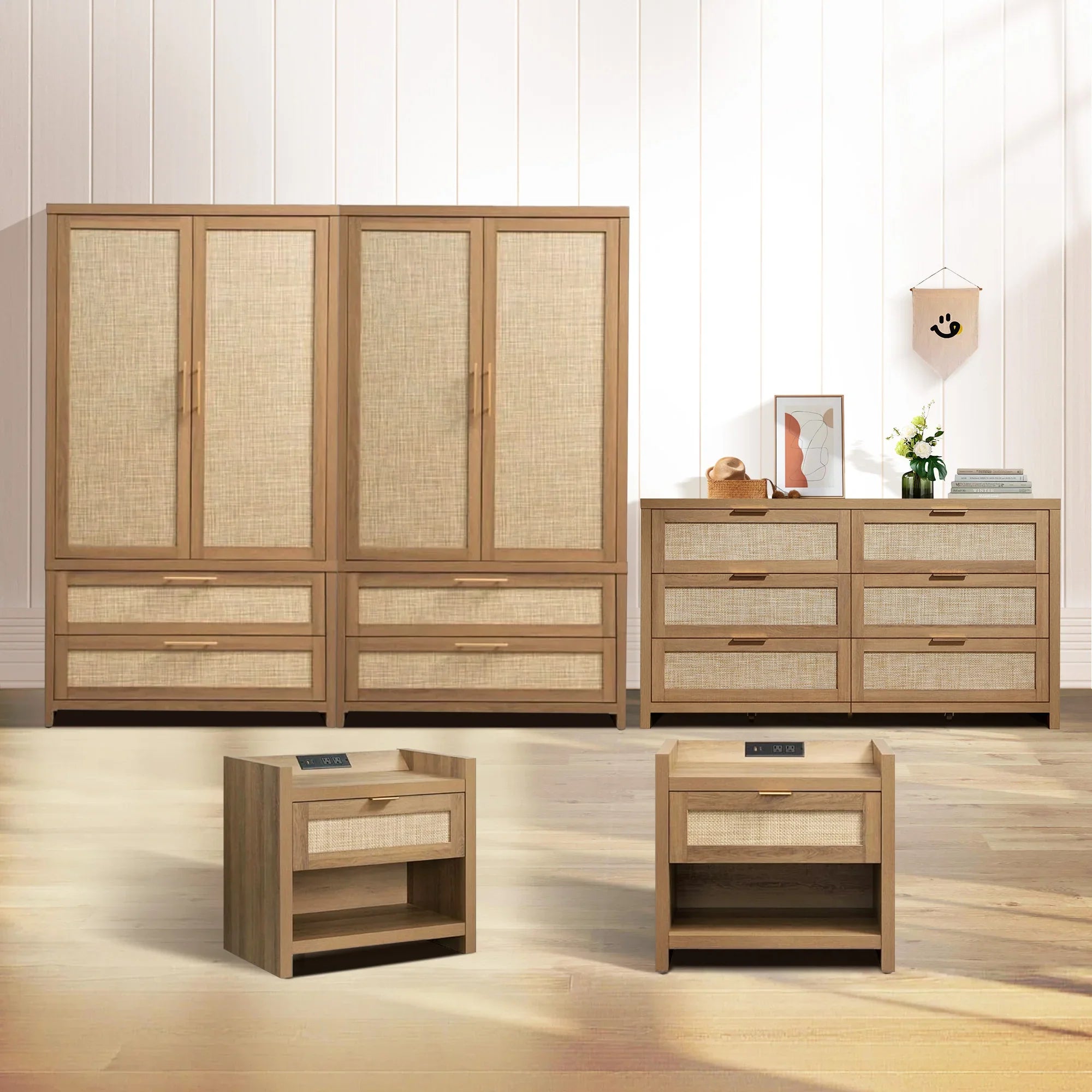 Savanna Dresser, Wardrobe and Night Tables with Charger Set