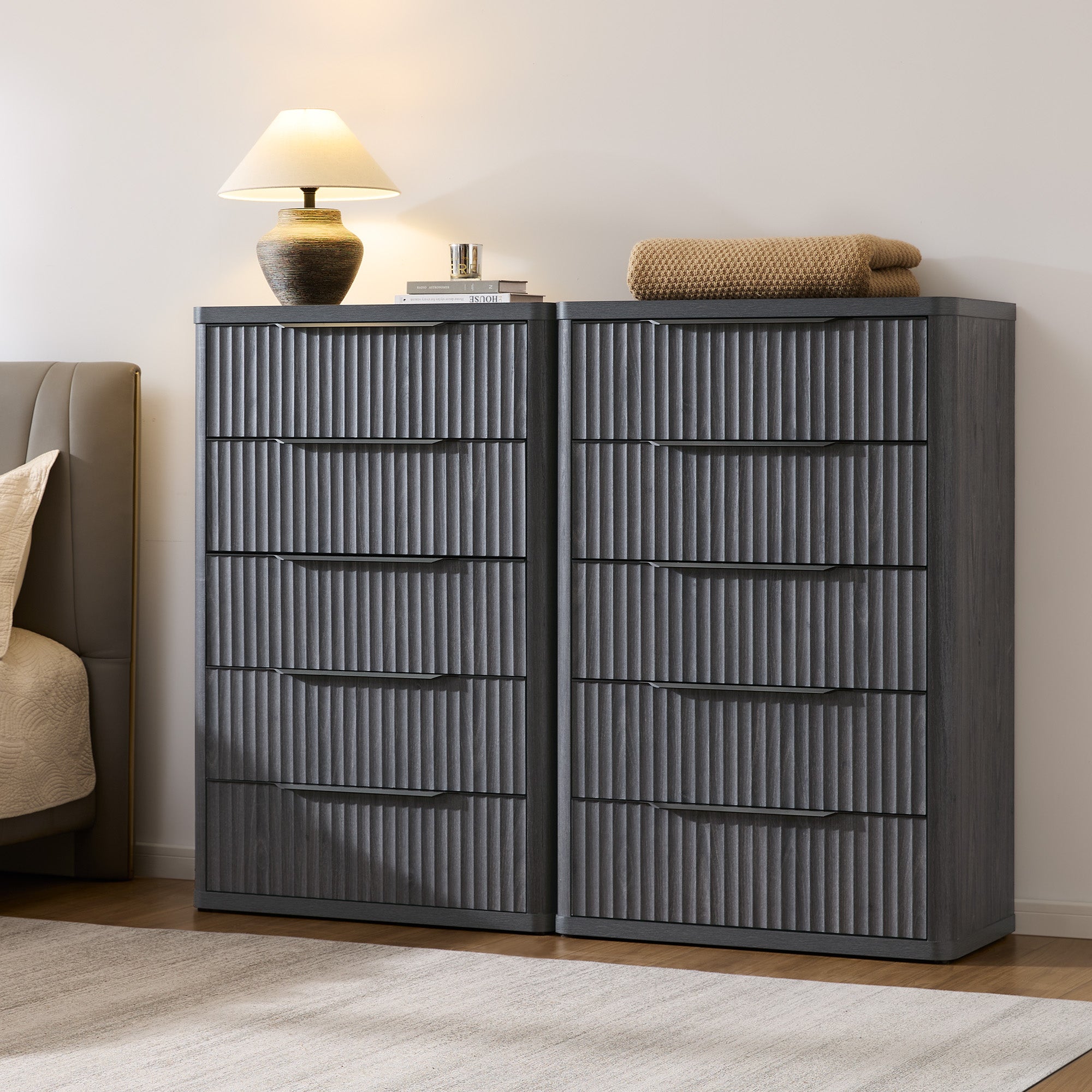 SICOTAS Cas 2 Pieces 5 Drawers Fluted Dressers Vertical Chest of Drawers 50.7