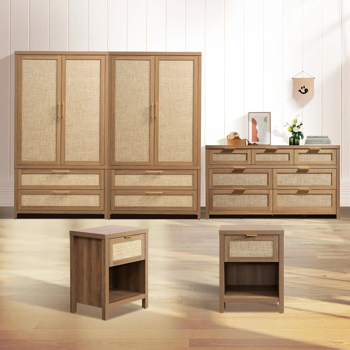 Savanna Set of 2 Wardrobes, Dresser, Nightstands Set