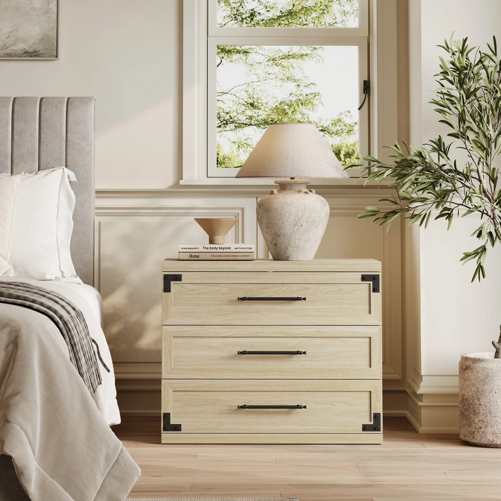 Willow 3-Drawers Nightstands Set - 2 Pieces - Oak Brown