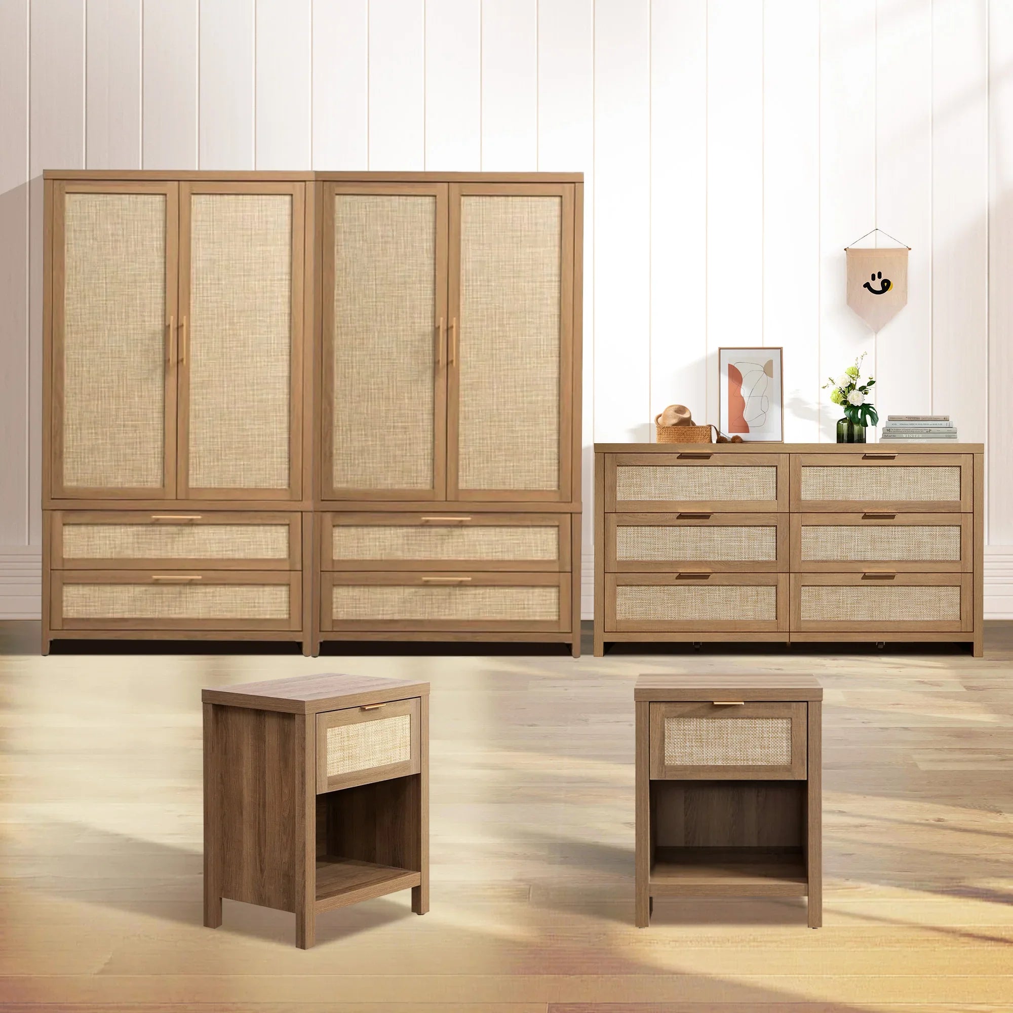 Savanna 6 Drawers Dresser, Wardrobe and Nightstands Set