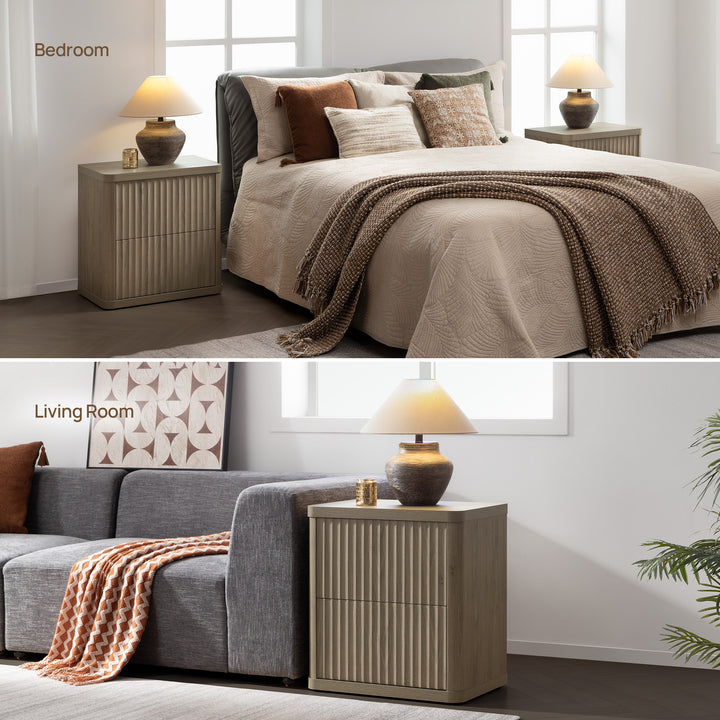 Cas 2-Drawer Nightstand, Fluted Style