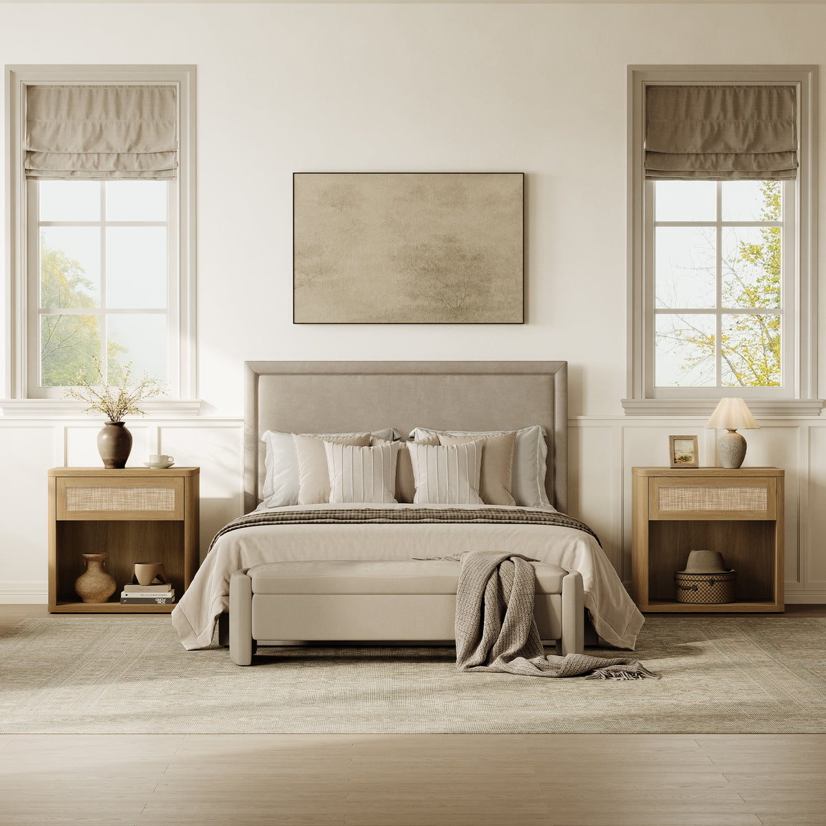 Zura Modular Large-Size Bedroom Sets, Rattan Style