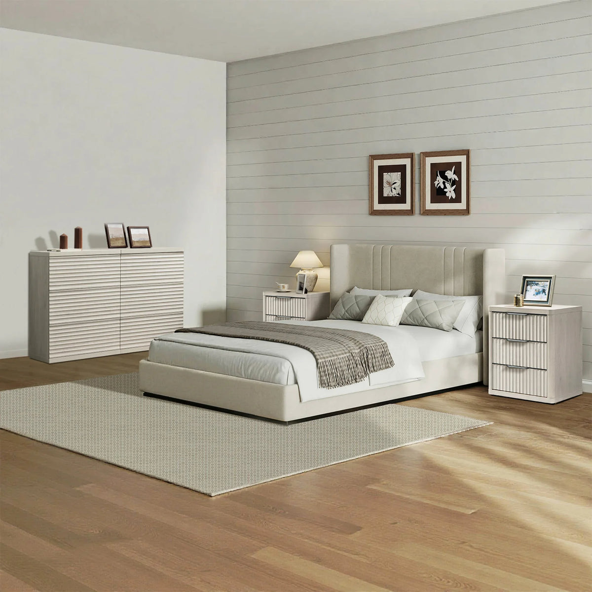 Stria Chest of 6 Drawers and Cas Night Tables Set