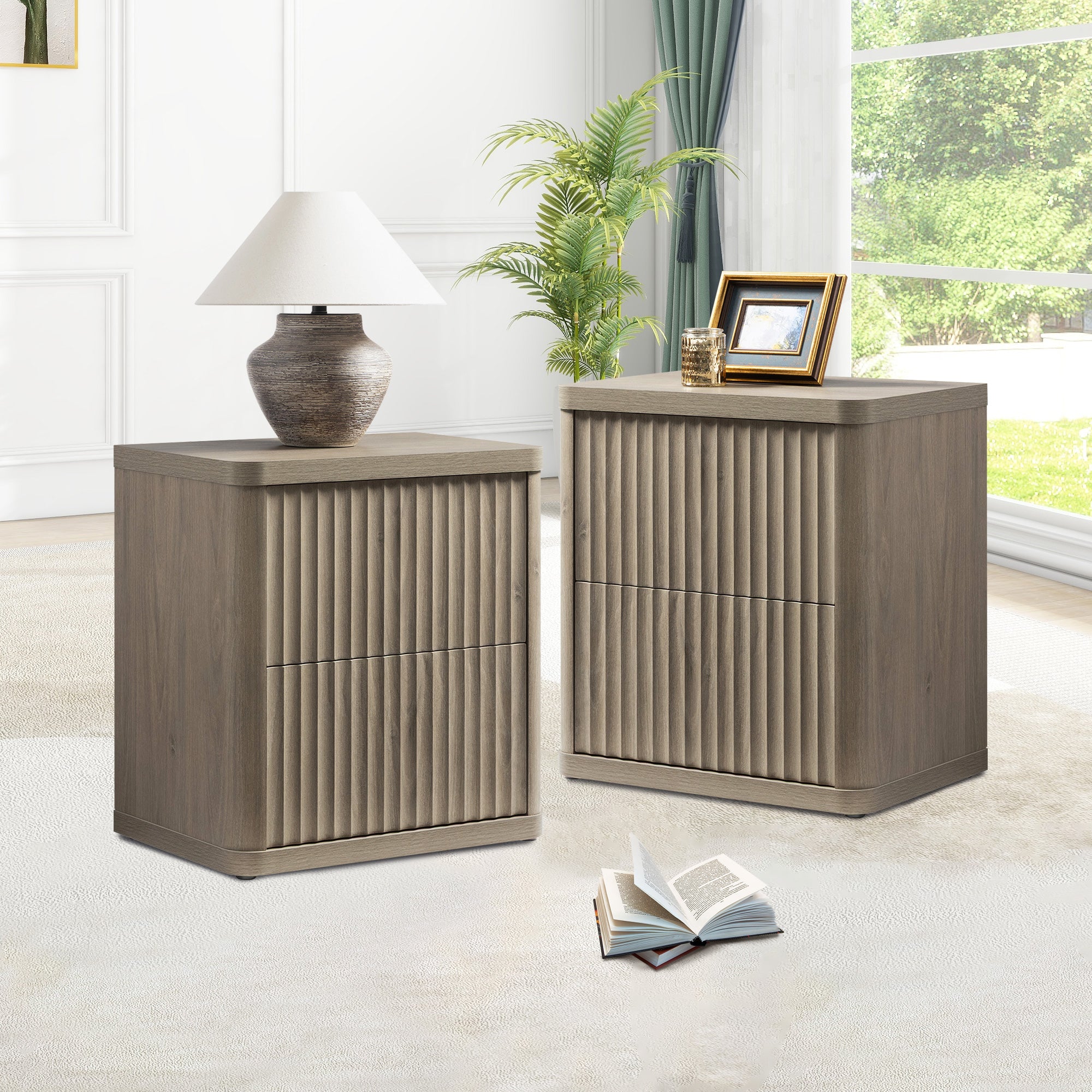 Cas 2-Drawer Nightstand, Fluted Style