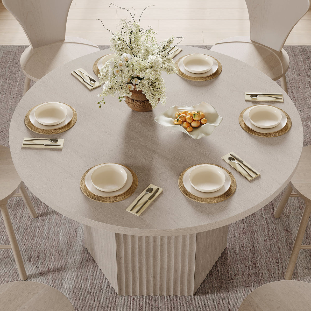 Cas Dining Table and Chairs Set for 6, Solid Wood - White Alder - 1 Table & 4 Chairs