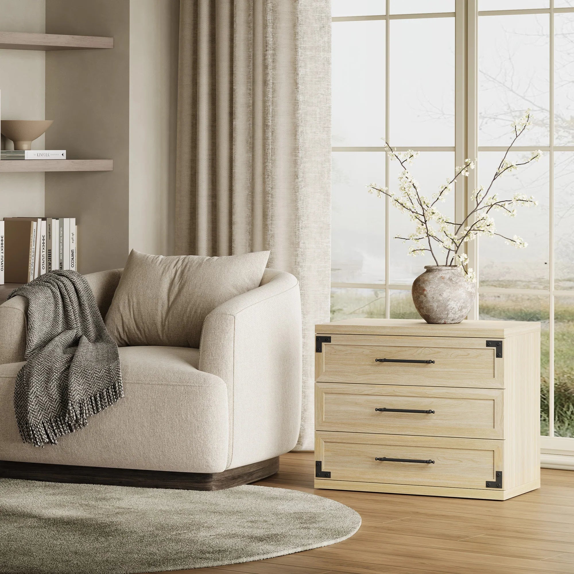 Willow 3-Drawers Nightstands Set - 2 Pieces - Oak Brown