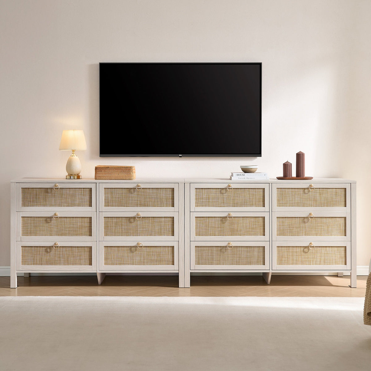 Terra White 6-Drawer Dresser, Set of 2
