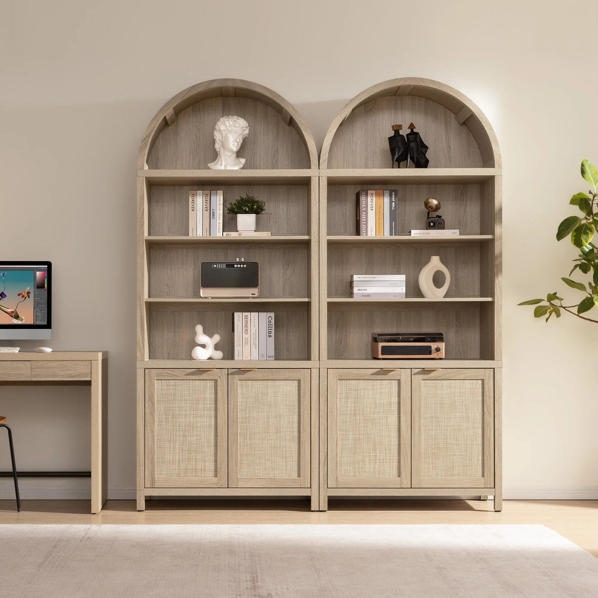 Savanna Arched Bookcase with Doors, Set of 2