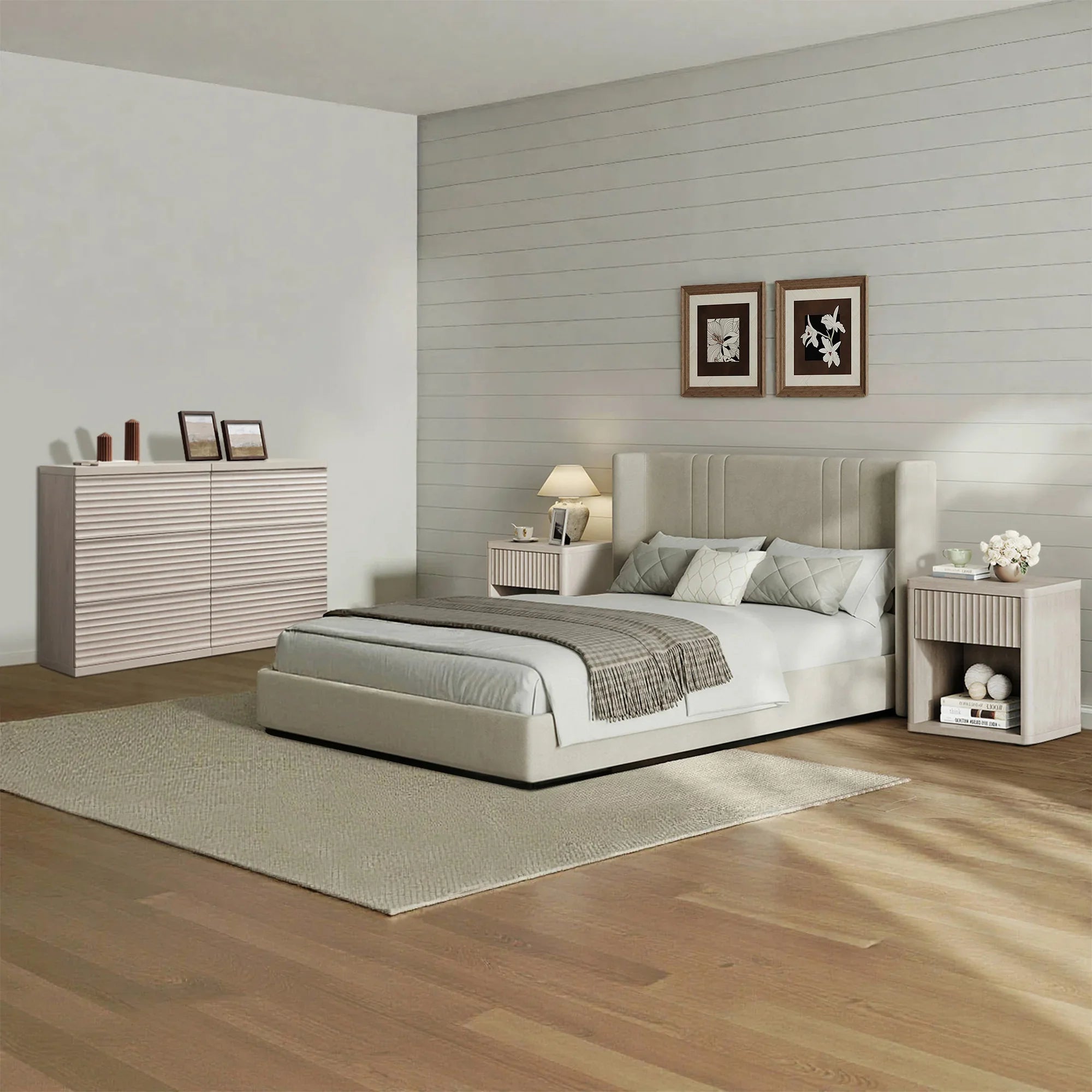 Stria 6 Drawers Dresser and Cas Nightstands Set