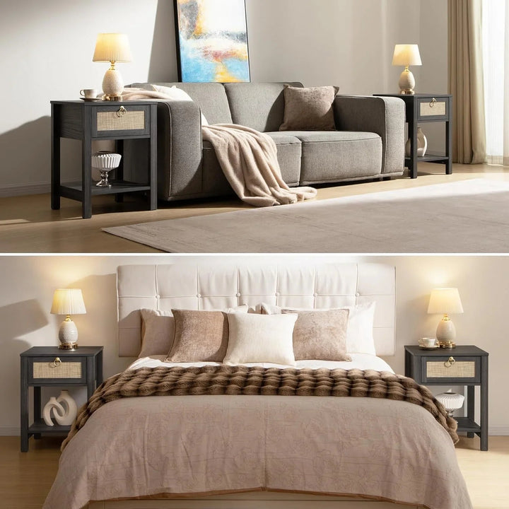 Terra Black Rattan Nightstand - 2 Pieces - Carbon Cherry