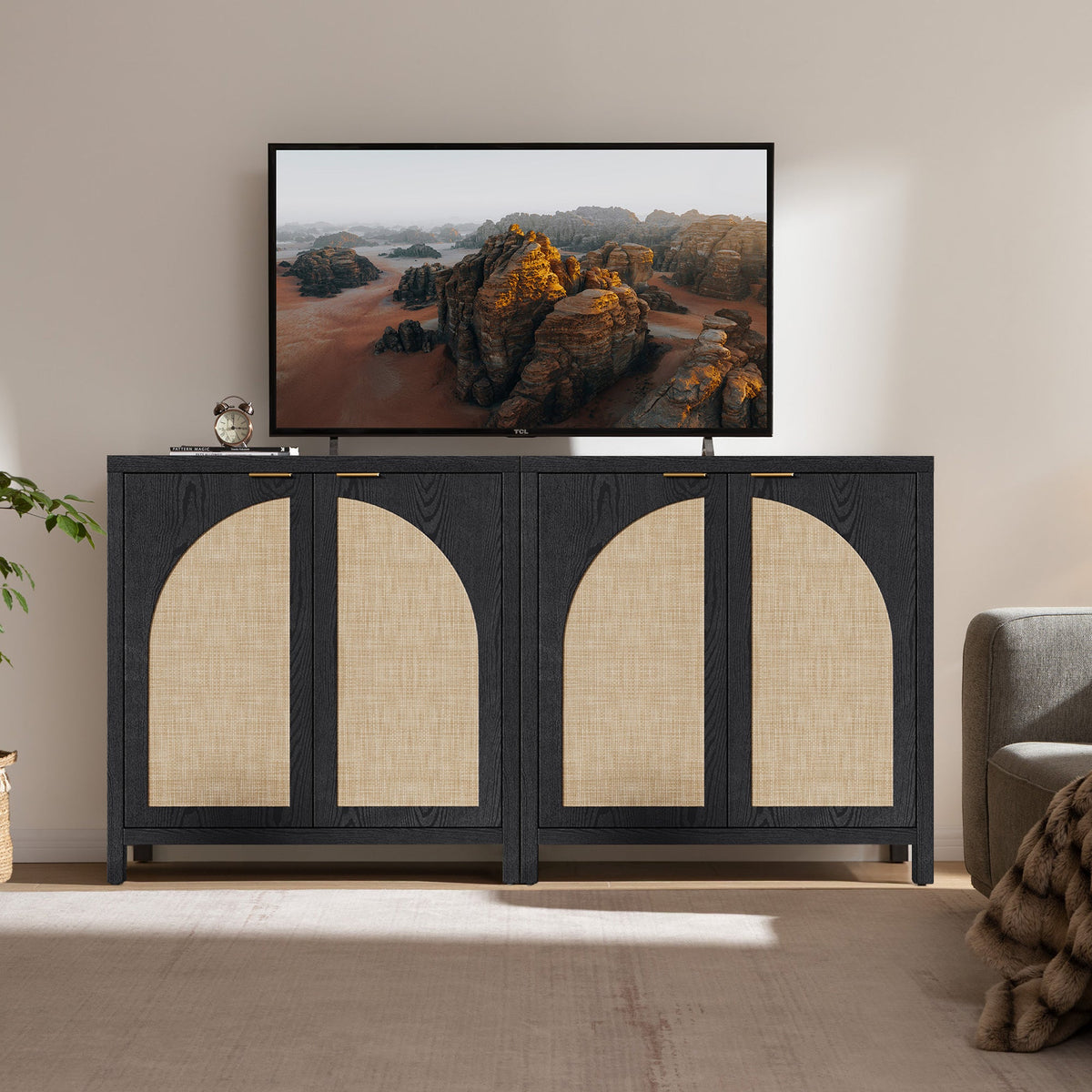 Savanna Cabinet with Arched Doors - 2 Pieces - Black Oak