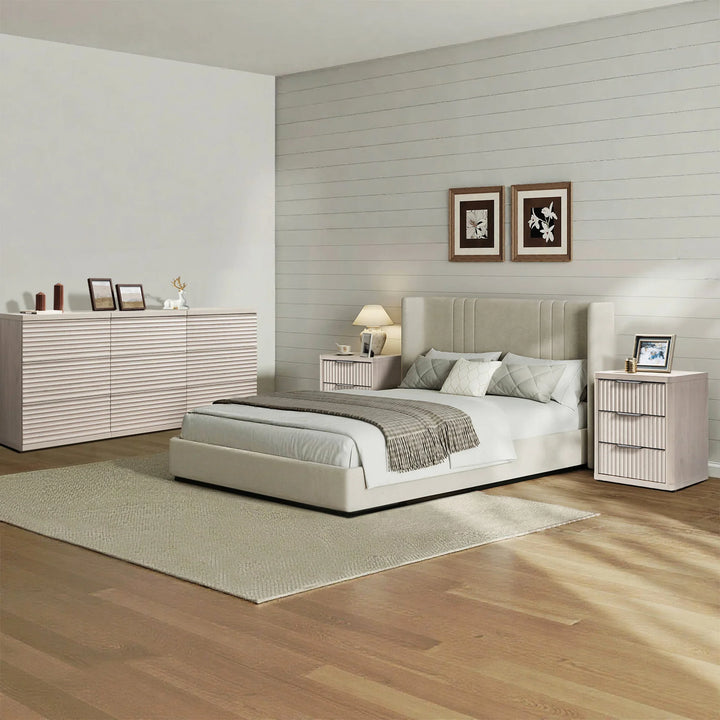 Stria Chest of 9 Drawers and Cas Night Tables Set