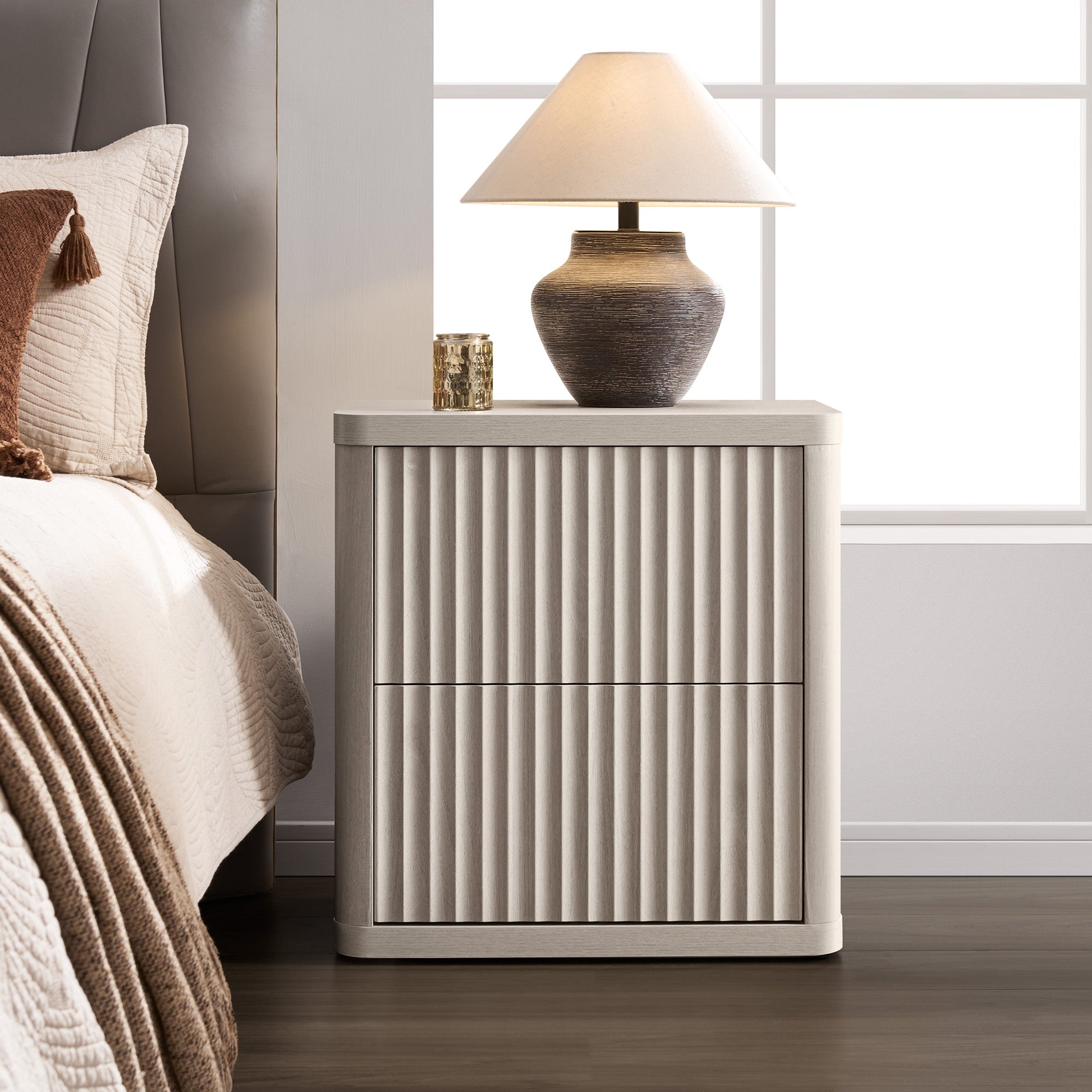 Cas 2-Drawer Nightstand, Fluted Style