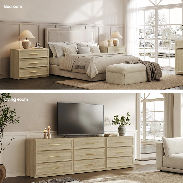 Crescent Modular 9 Drawers Dresser, 93.9 Inch Wide - Walnut Brown - 3-Piece Set