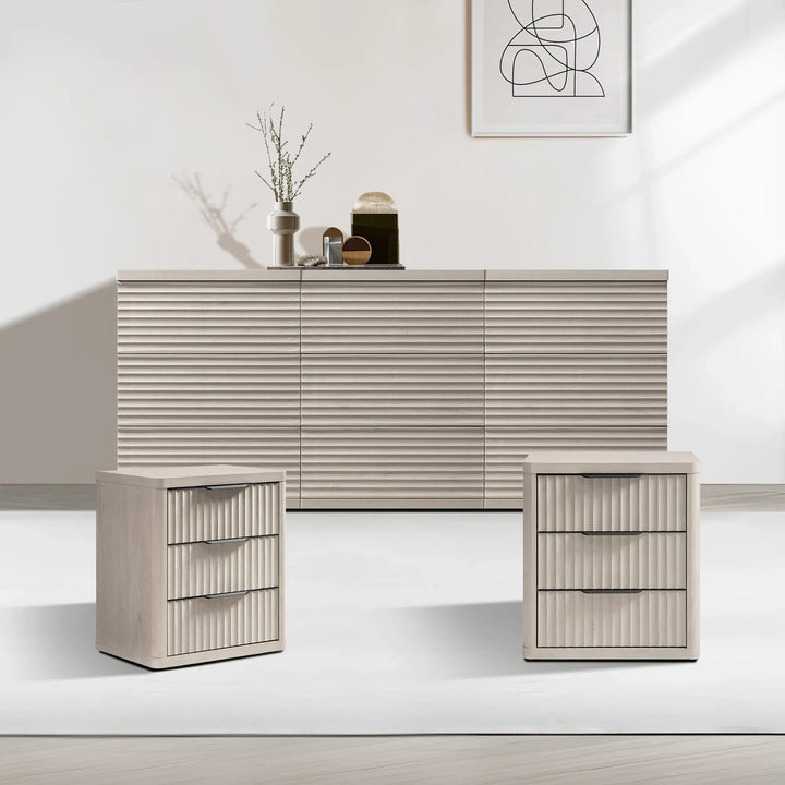 Stria Chest of 9 Drawers and Cas Night Tables Set