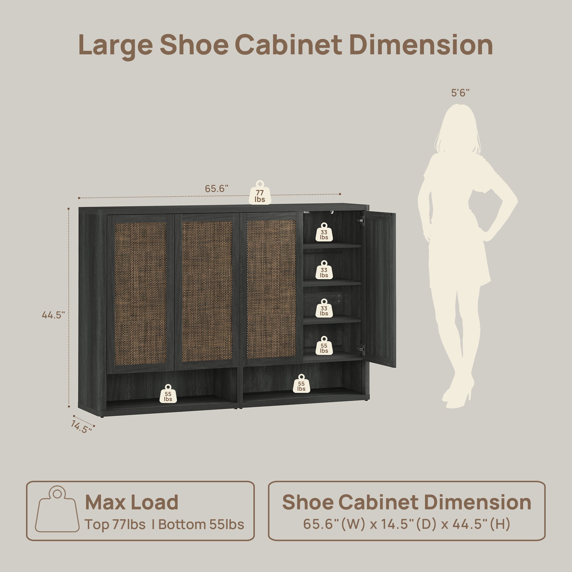 Zura 2-Piece Black Shoe Cabinet, Holds 50 Pairs