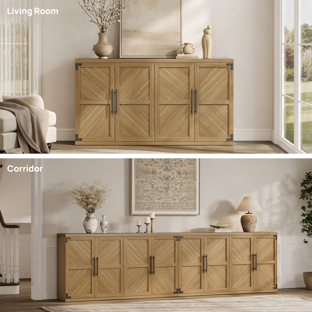 Willow Farmhouse Buffet Cabinet with 4 Doors, Set of 2