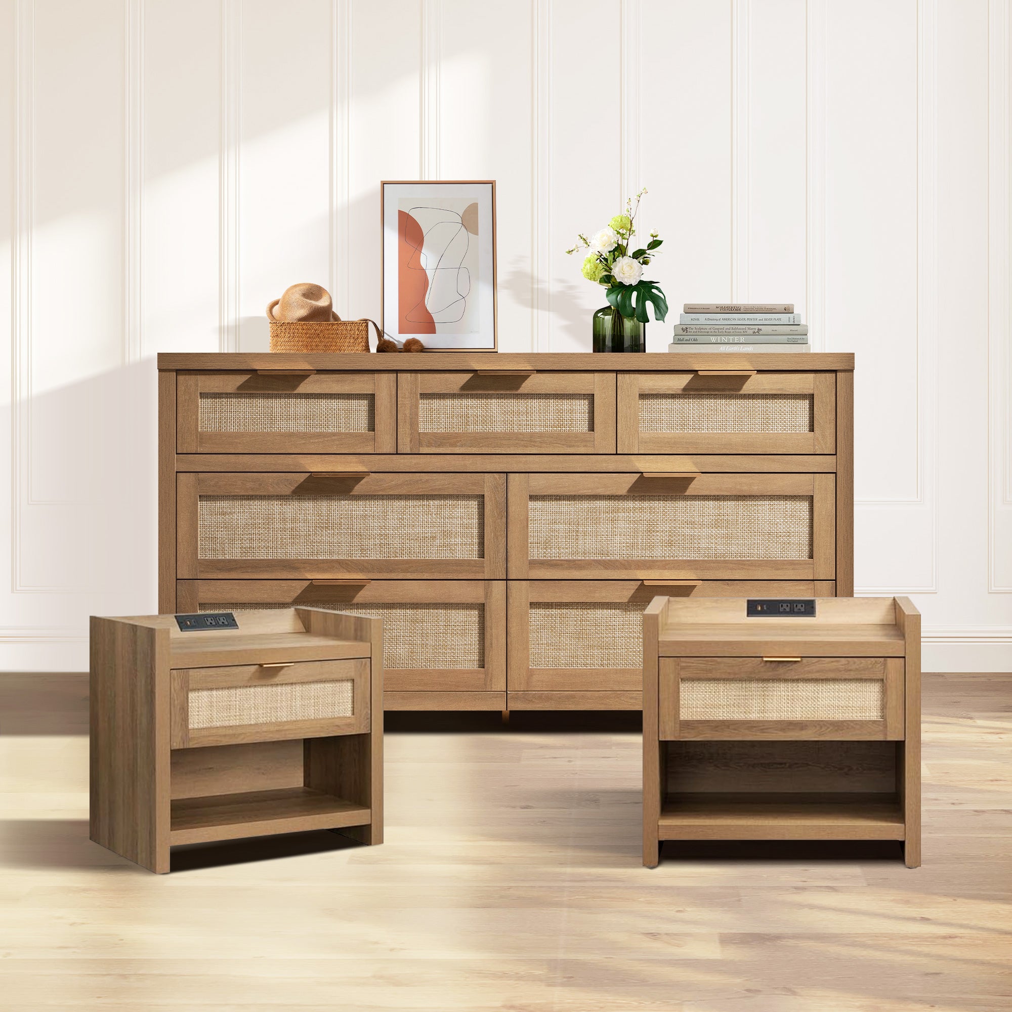 Savanna Nightstand with Charger and Dresser Set
