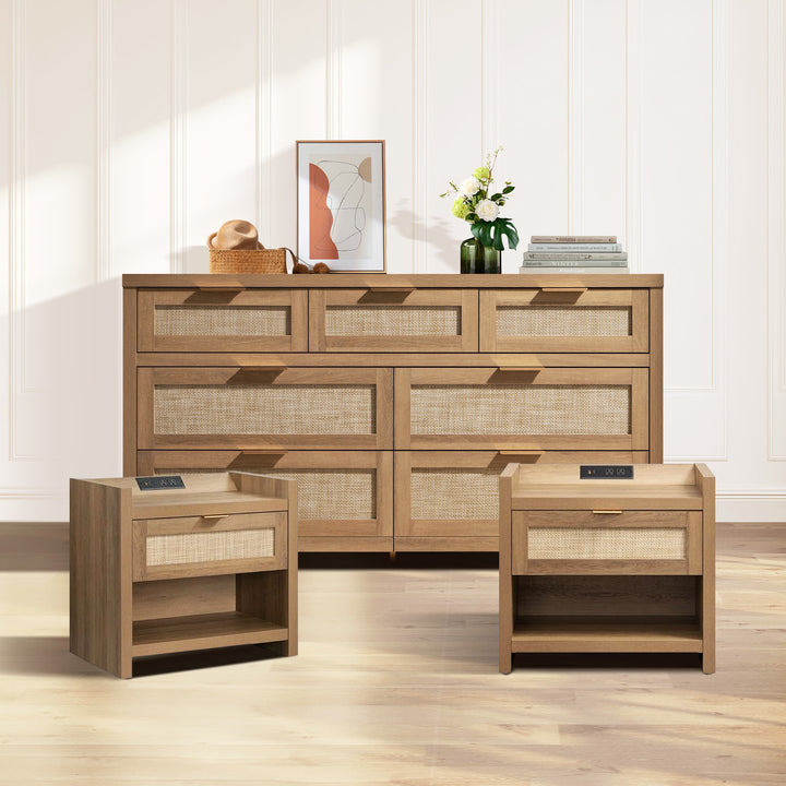 Savanna Nightstand with Charger and Dresser Set