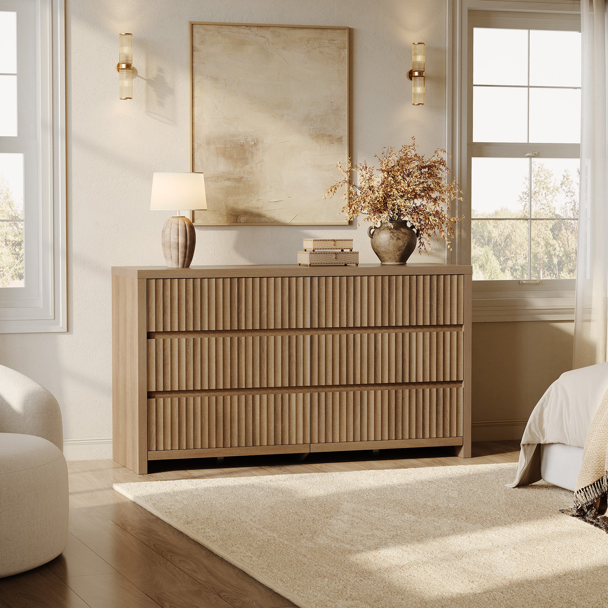 large drawer dresser Sikaic Bedroom Furniture 6 Drawers Dresser with Vertical Storage White / Engineered Wood / Modern White/Brown SICOTAS Prelude 6 Drawer Dresser