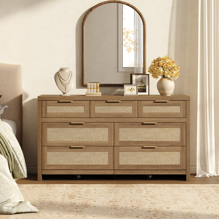 Savanna Boho 7-Drawer Dresser, Bedroom Storage, Set of 2