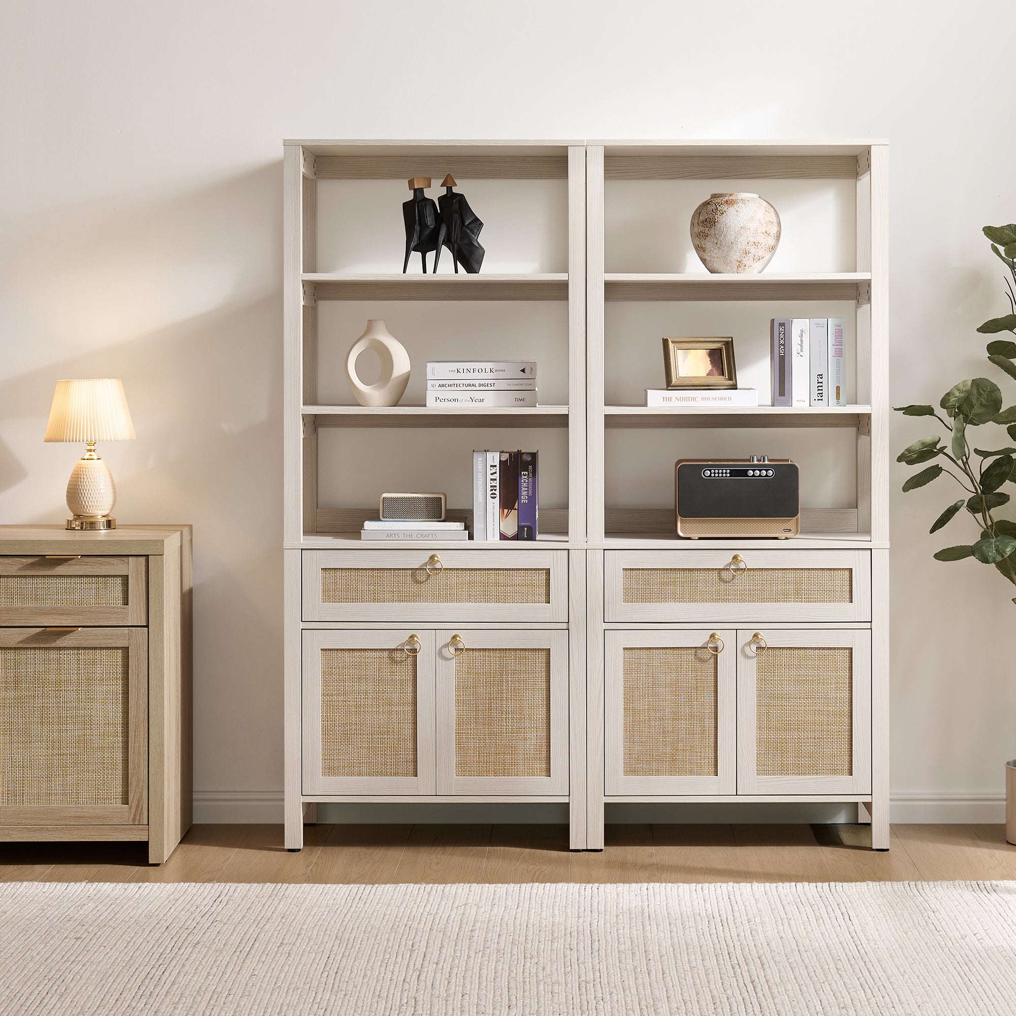 Terra Black Rattan Bookshelf, Large Storage