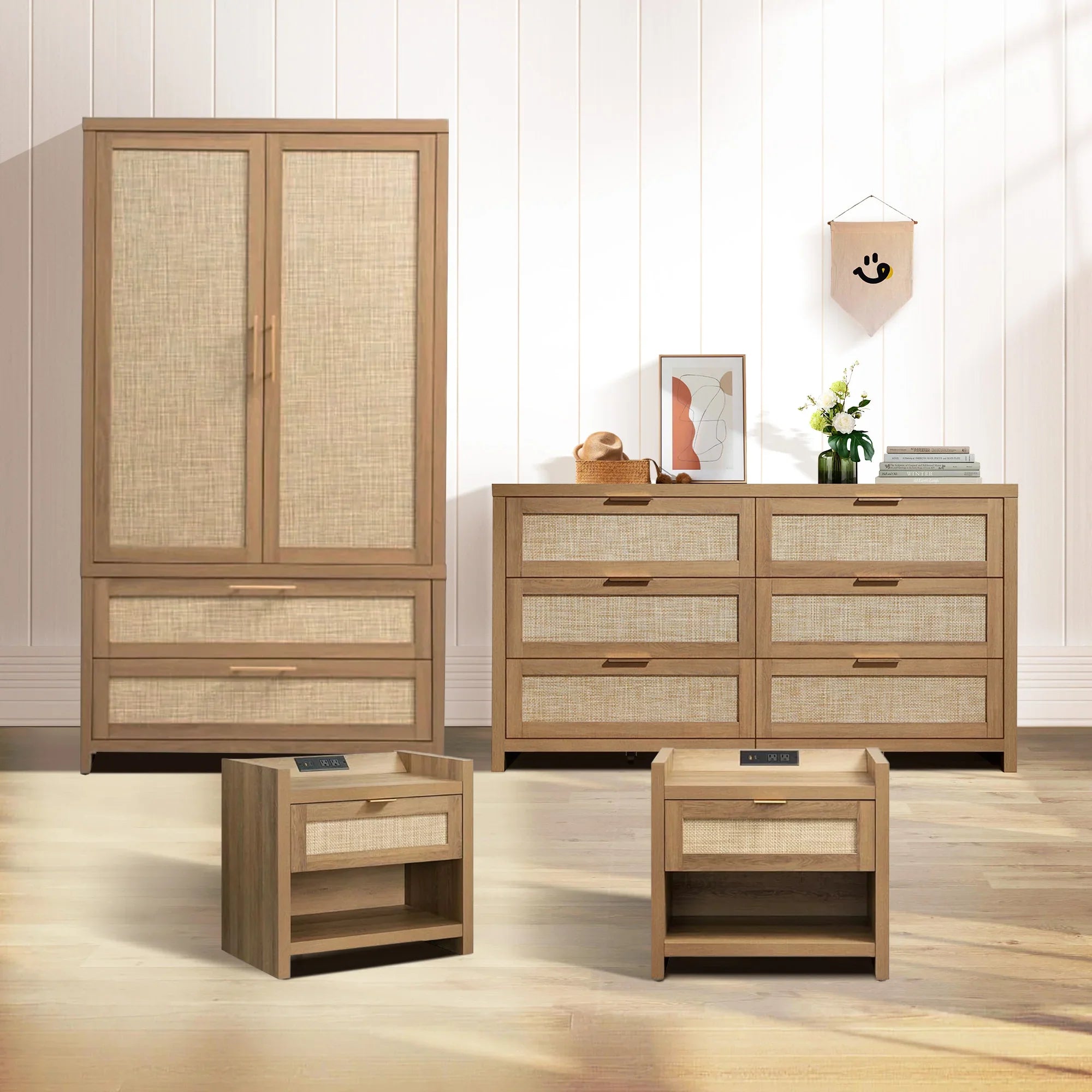 Savanna Dresser, Wardrobe and Nightstands with Charging Bedroom Set