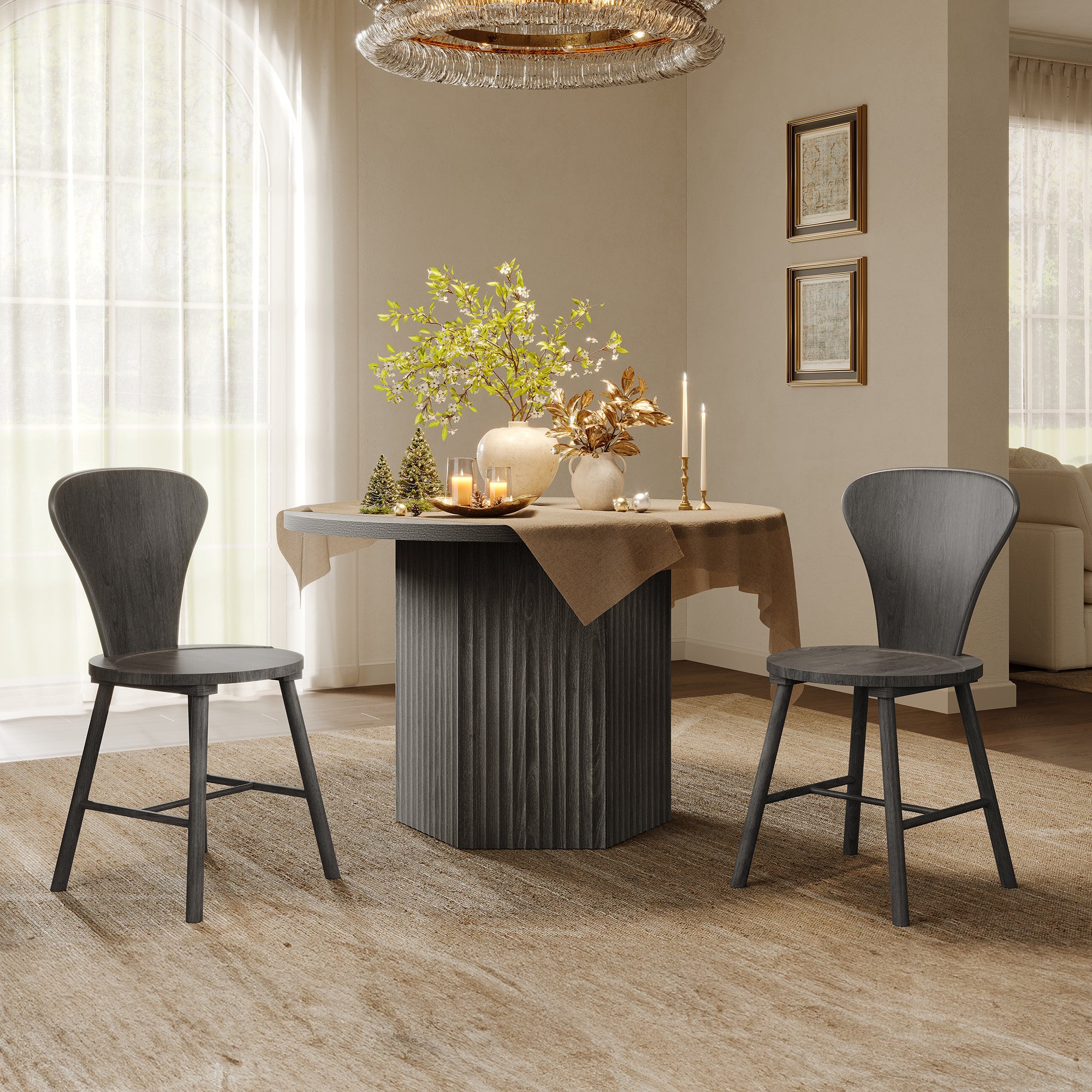 Cas Modern Solid-Wood Dining Chairs, Fluted Style